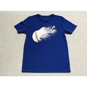 Adidas Shirt Unisex Large 14/16 Blue Baseball Graphic AEROREADY Short Sleeve Tee